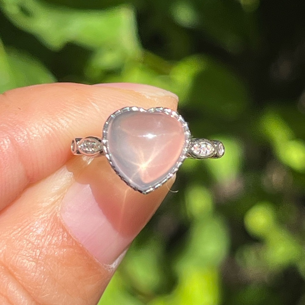 Sterling silver 925 stamped adjustable star line rose quartz ring